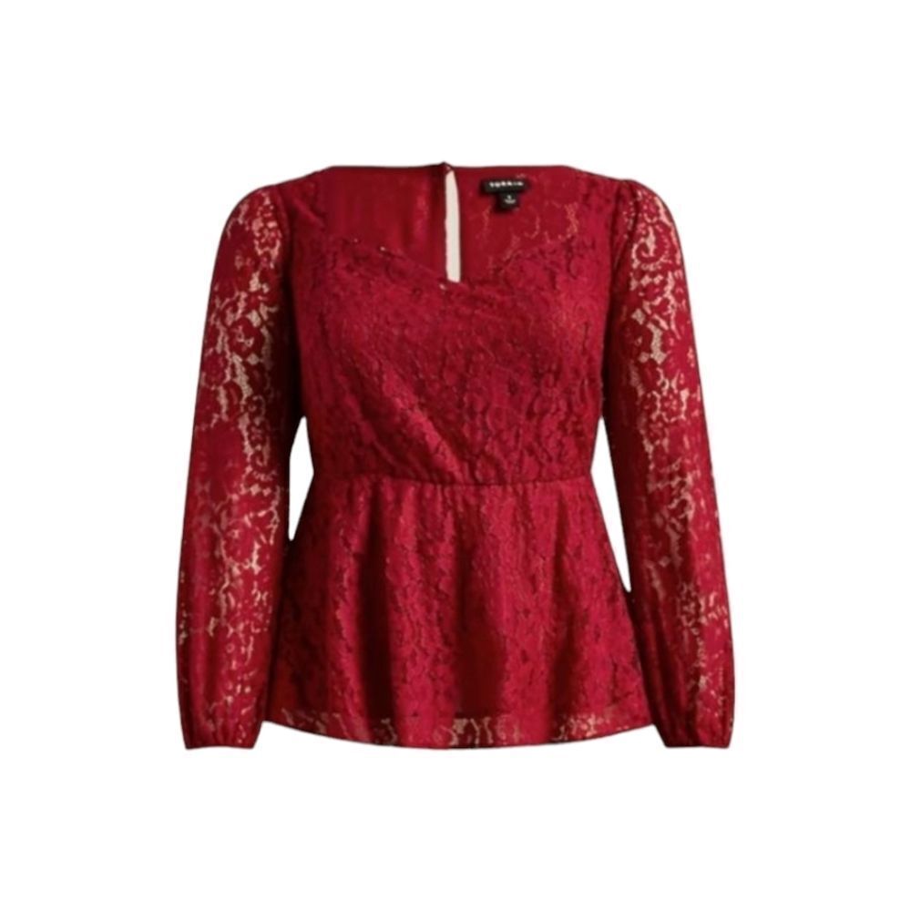 TORRID Plus Size  rhubarb peplum lace longsleeve puff sleeve top 3X - Picture 2 of 16